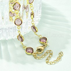 304 Edelstahl flache runde Acryl Strass Cup Kette Fußkettchen für Frauen&nbsp;LS-AJEW-B031-02G-01