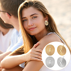 2 Paar ovale Ohrstecker aus Messing in zwei Farben für Damen&nbsp;KK-UN0004-93