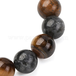 Pulseras elásticas de aleación y ojo de tigre natural y larvikita con cuentas redondas para hombres y mujeres&nbsp;BJEW-JB12566