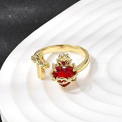 Brazaletes de vidrio con anillos abiertos&nbsp;RJEW-P178-01E-G