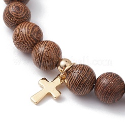 5 Uds. Conjunto de pulseras elásticas con cuentas redondas de madera wengué natural de 5 estilos&nbsp;BJEW-JB10012