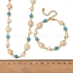 Ensembles collier et bracelet en perles de turquoise synthétique avec étoiles de mer et tortues&nbsp;SJEW-JS01385-01