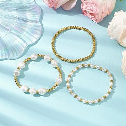 Conjunto de pulseras elásticas con cuentas de perlas de imitación de acero inoxidable 304&nbsp;BJEW-JB10874