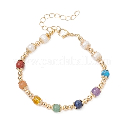 Bracciali con perline in ottone e pietre preziose&nbsp;BJEW-JB13015-02