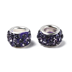 Perline europee a foro largo con strass in argilla polimerica con anime in ottone placcato color argento&nbsp;FPDL-R002-07