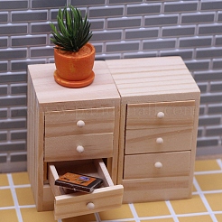 Ornements miniatures de table de chevet ouvrante en bois&nbsp;PW-WGB4DBF-01