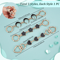 3 pz 3 stili luna stella cuore lega smaltata maglie catene di estensione per borsa&nbsp;AJEW-GA0008-26B