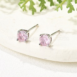 Boucles d'oreilles à tige rondes plates en laiton avec pavé de zircones cubiques pour femmes&nbsp;EJEW-G428-29C-03