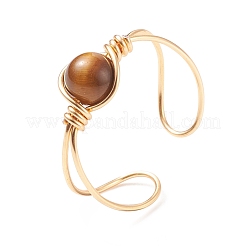 Anello polsino aperto con perline tonde naturali occhio di tigre&nbsp;RJEW-TA00041-01