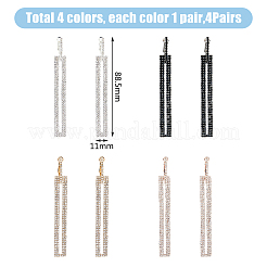 4 Paar 4 Farben Strass hohle rechteckige Creolen&nbsp;EJEW-FI0002-67