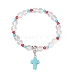 Pulseras con dijes de cruz de turquesa sintética&nbsp;BJEW-JB12190-01