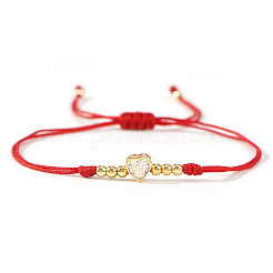 3 Stück verstellbare geflochtene Perlenarmbänder aus Messing mit Mikropflaster und klaren Zirkonia-Perlen. Geflochtene Armbänder aus gewachster Kordel für Frauen&nbsp;PW0686-1