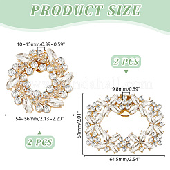 4 Stück 2 Stile Rechteck & Blume Messing Strass Schuhdekorationen&nbsp;AJEW-GA0006-93