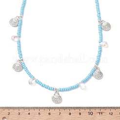 Boho-Halskette mit muschelförmigem Anhänger aus Edelstahl 304 und Glasperlen&nbsp;NJEW-MZ00147-01