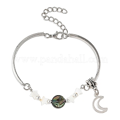 Bracciali a maglie in conchiglia di paua naturale e conchiglia stella d'acqua dolce.&nbsp;BJEW-JB14326