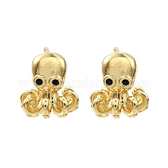 Oktopus-Ohrstecker aus Messing mit Mikropavé und Zirkonia&nbsp;EJEW-H157-02G