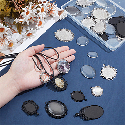 20 Stück 10 Stile tibetischen Stil Antik Silber Legierung flach oval Anhänger Cabochon Einstellungen&nbsp;TIBEP-ME0001-05