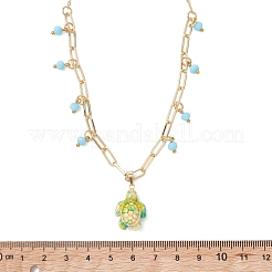 Halskette mit Anhänger in Meeresschildkröte aus synthetischem Türkis und Messing mit blauem Glas für Damen&nbsp;NJEW-JN06068