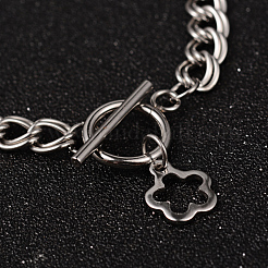 Bracciali a doppia catena in acciaio inossidabile 304 con fiore anti-appannamento&nbsp;X-BJEW-K064-P