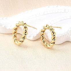 Ionenbeschichtung (IP) 304 Edelstahl Twist Seil Ring Ohrstecker für Frau&nbsp;EJEW-N097-006LG