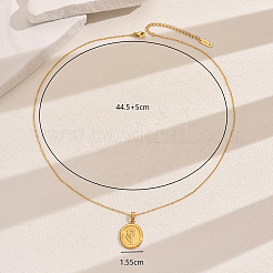 Colliers vintage français en acier inoxydable avec pendentif ovale et fleur pour femmes&nbsp;QY1441