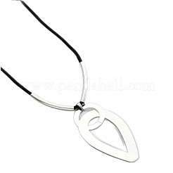 Colliers avec pendentif en forme de larme et d'anneau en fer et cordon ciré noir&nbsp;FS-WG8613B-02