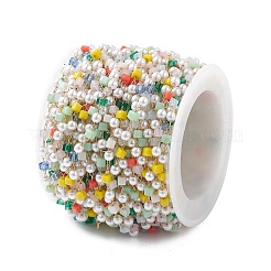 Cubo e vetro rotondo e catene di perline imitazione perla abs&nbsp;CHS-P016-43G-03