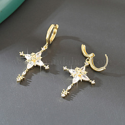 Boucles d'oreilles créoles pendantes en laiton et zircon cubique&nbsp;WG4AE01-01