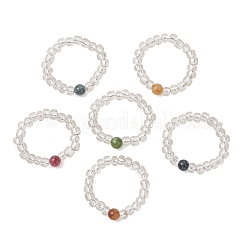 Dehnbare Fingerringe aus natürlichem grünem Jade&nbsp;RJEW-JR01006