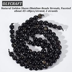 2 Strang natürliche goldene Glanz Obsidian Perlen Stränge&nbsp;G-OC0003-52