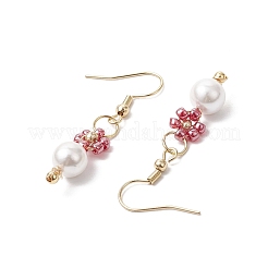 Fiore in vetro ottone con orecchini pendenti rotondi&nbsp;EJEW-MZ00441