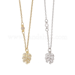 2 pz 2 colori ottone micro pavé zirconia cubica trasparente pendente a foglia 304 acciaio inossidabile catena collane per le donne&nbsp;NJEW-JN05993