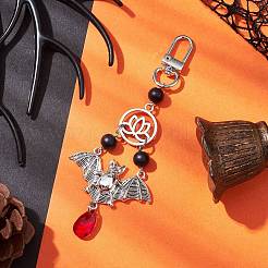Décorations de pendentif chauve-souris et lotus en alliage d'halloween&nbsp;HJEW-TA00190