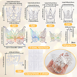Krone aus Strassen aus Legierung und Kuchendekorationen aus Acryl und Wandaufkleber aus Papier sowie Positionierungsnadeln aus Stahl mit Kristallkopf zum Nähen und Basteln für die Dekoration von Geburtstagstorten&nbsp;DIY-SP0003-27S