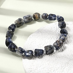 Stretcharmbänder aus natürlichem blauem Jaspis mit Säulenperlen&nbsp;GG-CBA05D5-01B-02