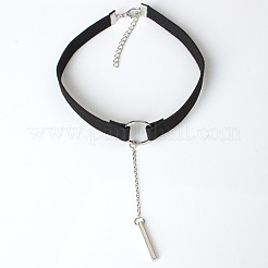 Schwarze Samt-Choker-Halskette mit rechteckigem Anhänger aus Messing und Eisen für Damen&nbsp;FS-WGDB652-03