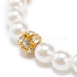Bracciale elasticizzato con perline tonde in plastica abs e ottone con strass trasparente da donna&nbsp;BJEW-JB08523-01
