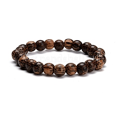 Bracelet extensible de perles rondes en bois bodhi naturel ciré de 8.5 mm pour hommes et femmes&nbsp;BJEW-JB07099-02