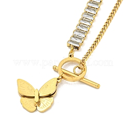 Ionen-Beschichtung (IP) 201 Edelstahl Kristall Strass Schmetterling Anhänger Halsketten&nbsp;NJEW-K270-19G