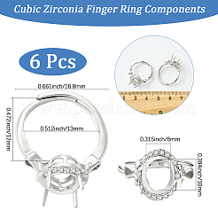 6 Stück verstellbare Messing-Mikropflaster-Fingerring-Komponenten mit klarem Zirkonia&nbsp;ZIRC-BBC0003-43