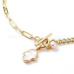 Collares con colgante de mano de hamsa de concha natural&nbsp;NJEW-JN03240-04