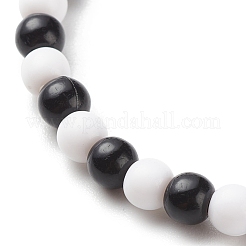Bracciale elastico da donna in argilla polimerica yin yang e acrilico con perline rotonde&nbsp;BJEW-JB08529