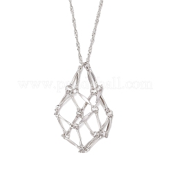 Collane con catena di Singapore con ciondolo a sacchetto vuoto in macramè in acciaio inossidabile 304&nbsp;NJEW-JN05285-02