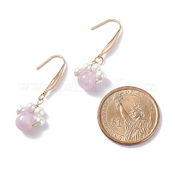 Orecchini pendenti rotondi di kunzite naturale e perle di conchiglia&nbsp;EJEW-TA00038-02
