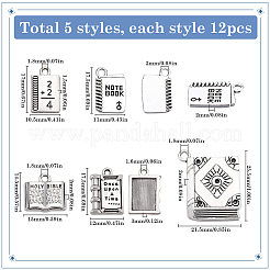 60 pièces 5 styles pendentifs en alliage de style tibétain pour la journée des enseignants&nbsp;TIBEP-SC0003-05