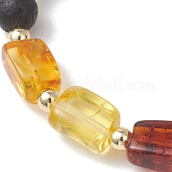 Stretcharmbänder aus natürlichem Bernstein und Lavasteinperlen für Damen&nbsp;BJEW-JB13383-01