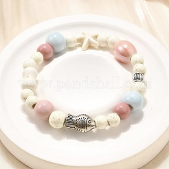 Bracelets extensibles en perles de porcelaine et en perles de howlite synthétiques pour femmes&nbsp;BJEW-D307-02A