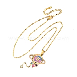 304 Edelstahl Hot Pearl Emaille Konstellation Planet Anhänger Halsketten&nbsp;NJEW-D310-01I-G