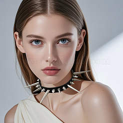 Punk-Rock-Stil Legierung Spike Kegel Nieten Kunstleder Chocker Halsketten&nbsp;NJEW-WH20011-10P-01