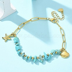 Armbänder aus synthetischen türkisfarbenen Perlen aus Edelstahl 304&nbsp;BJEW-U019-02G